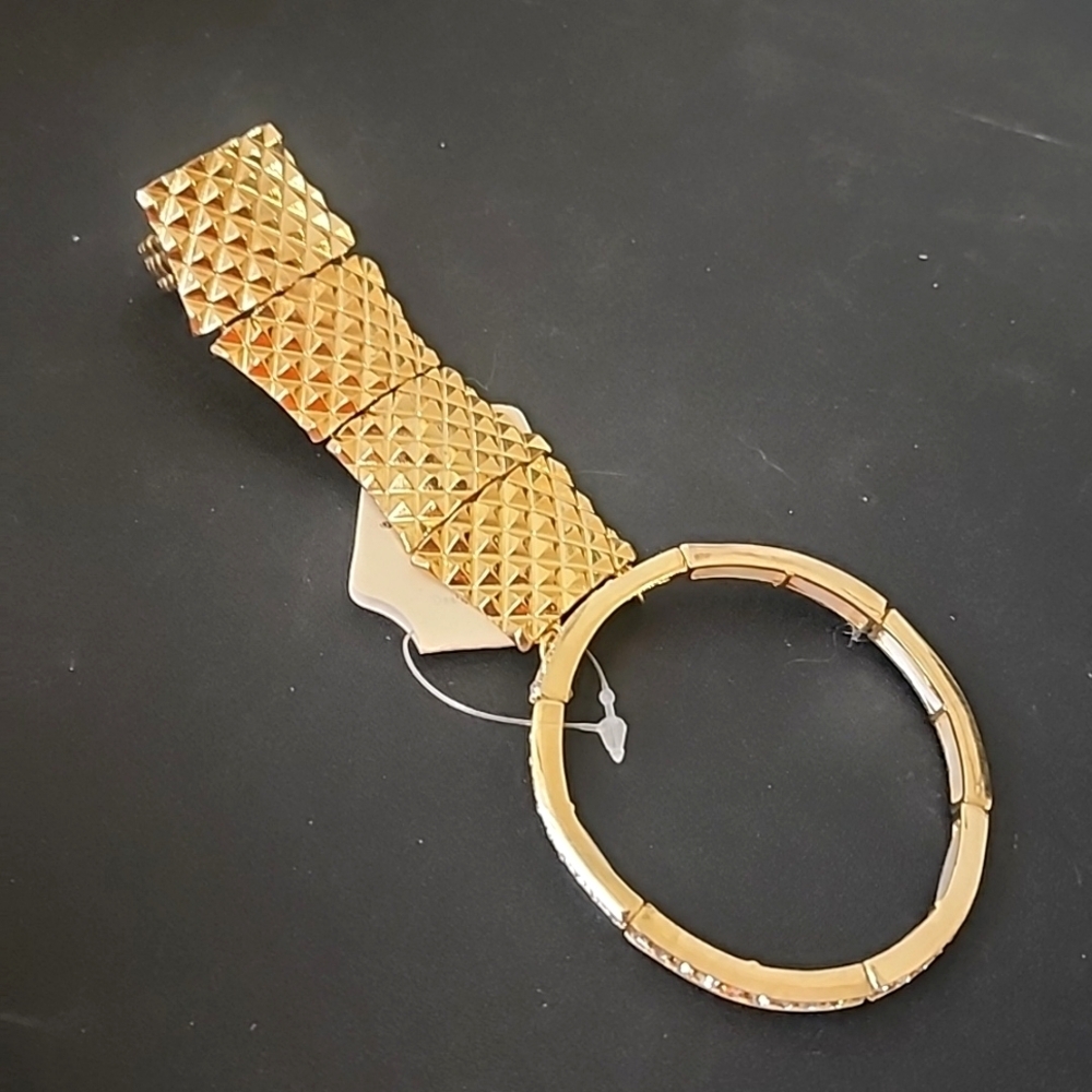 Gold with Crystal Stones Bracelet with Attached Ring